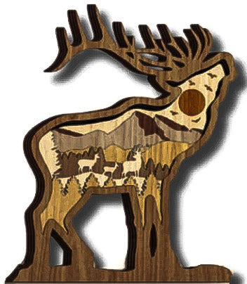 3D Layered Elk with Mountain Scene
