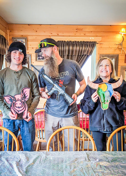 Finished Projects Including Layered Rifle, Layered Pig and Steer Head