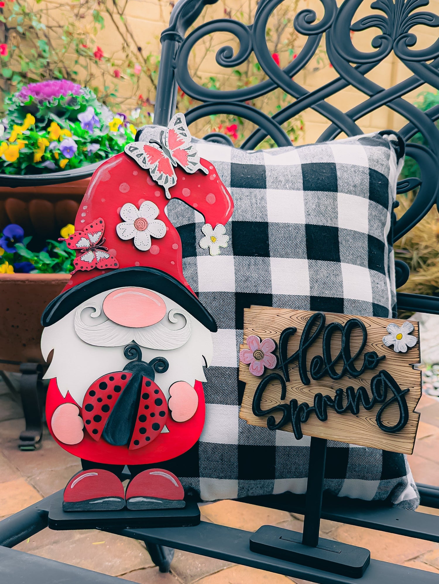 "Hello Spring" Gnome with Lady Bug and Butterflies