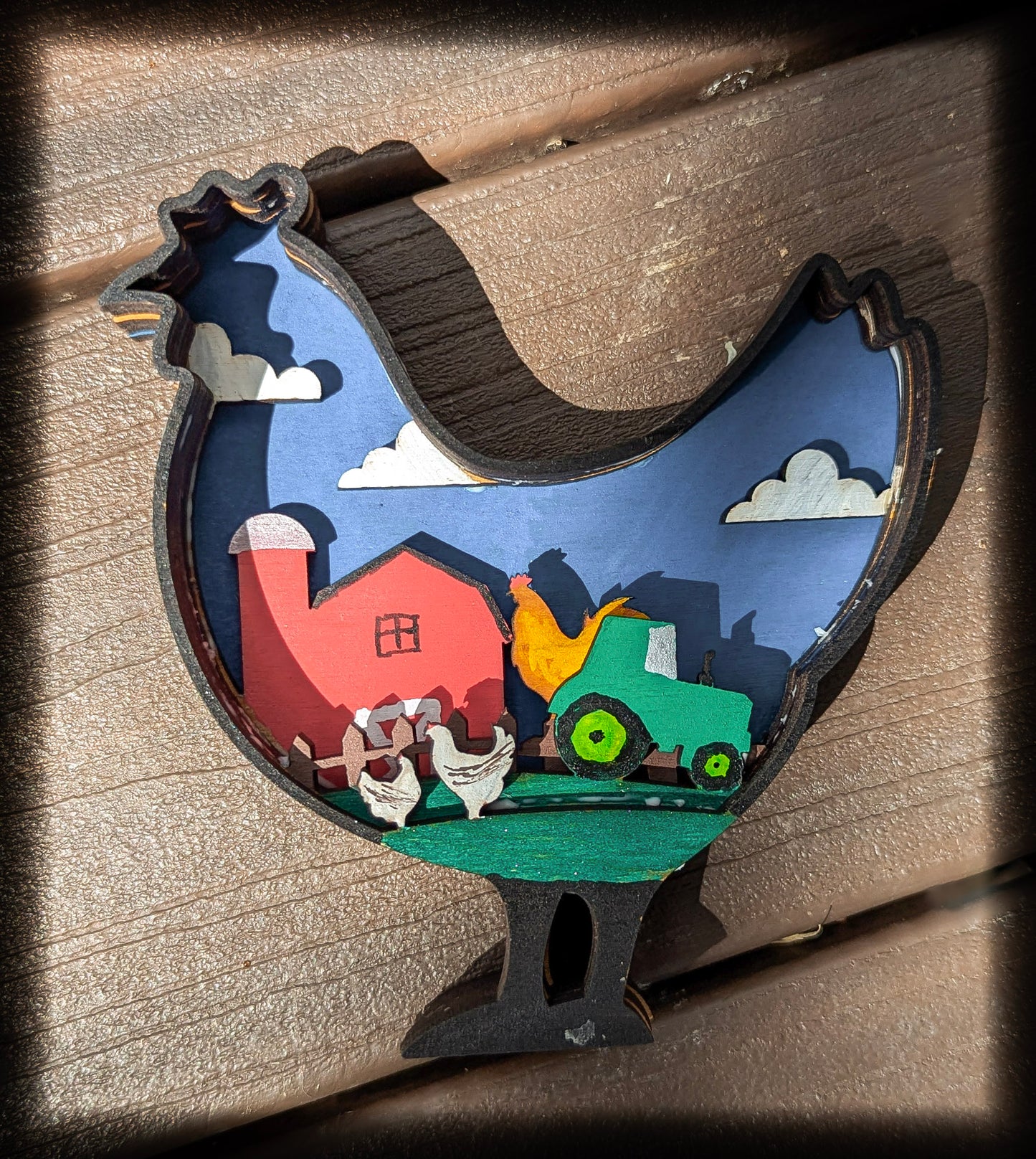 3D Layered Chicken with Tractor Workshop Project Painted by Kid