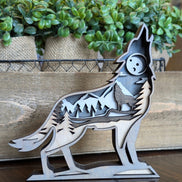 3D Layered Howling Wolf Standing on Rock Workshop Project