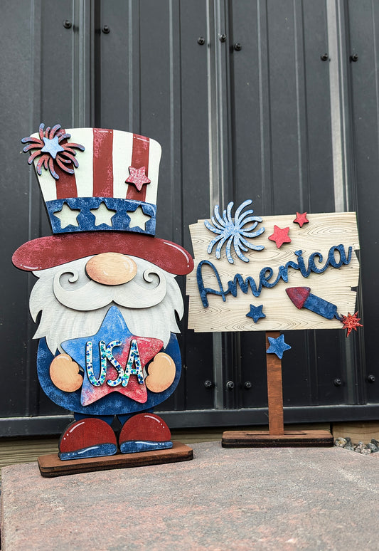 America Patriotic Gnome Shelf Sitter