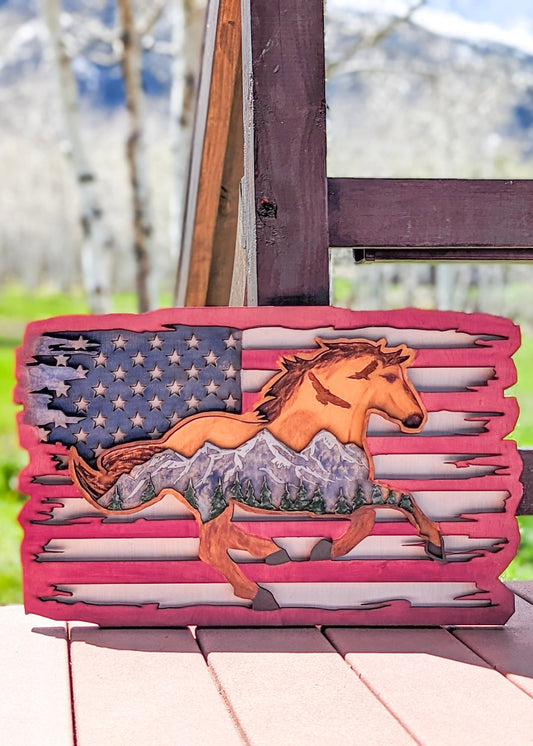 American Flag Horse Mountain Scene Workshop Project
