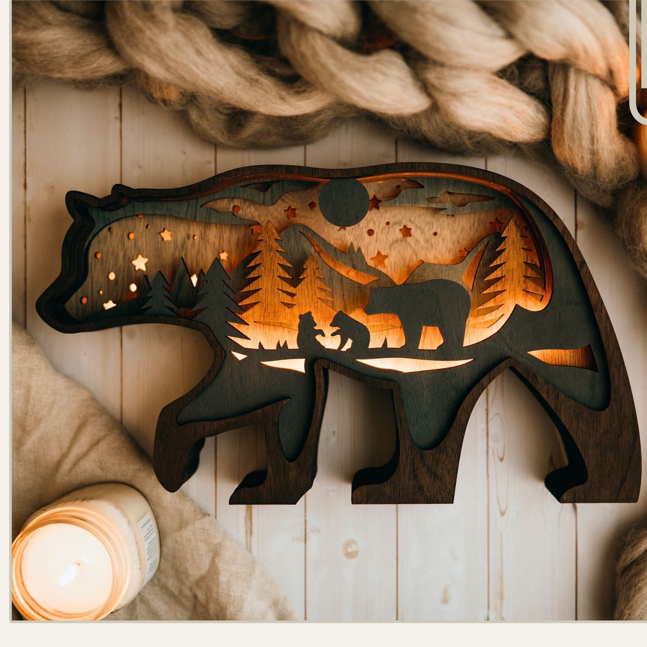Lighted bear, 3D layered scene