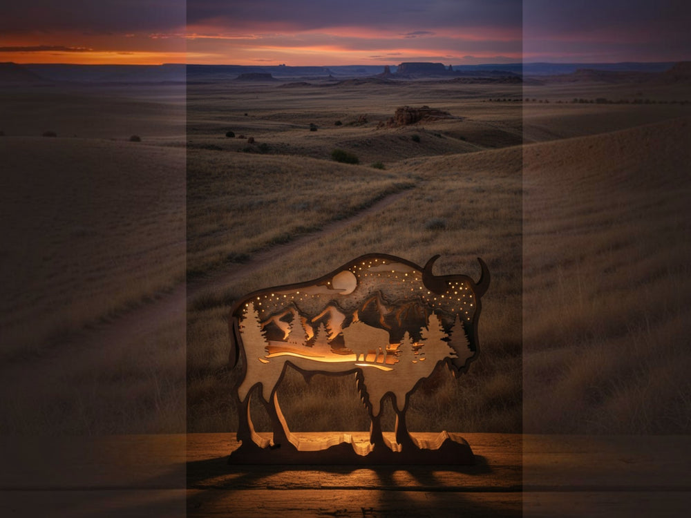 Bison light against WY Plains Background