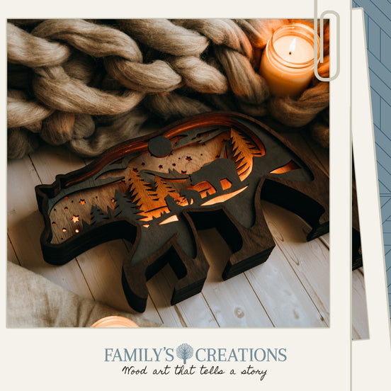 Forest Glow Bear – Layered Bear Silhouette with Soft Glow