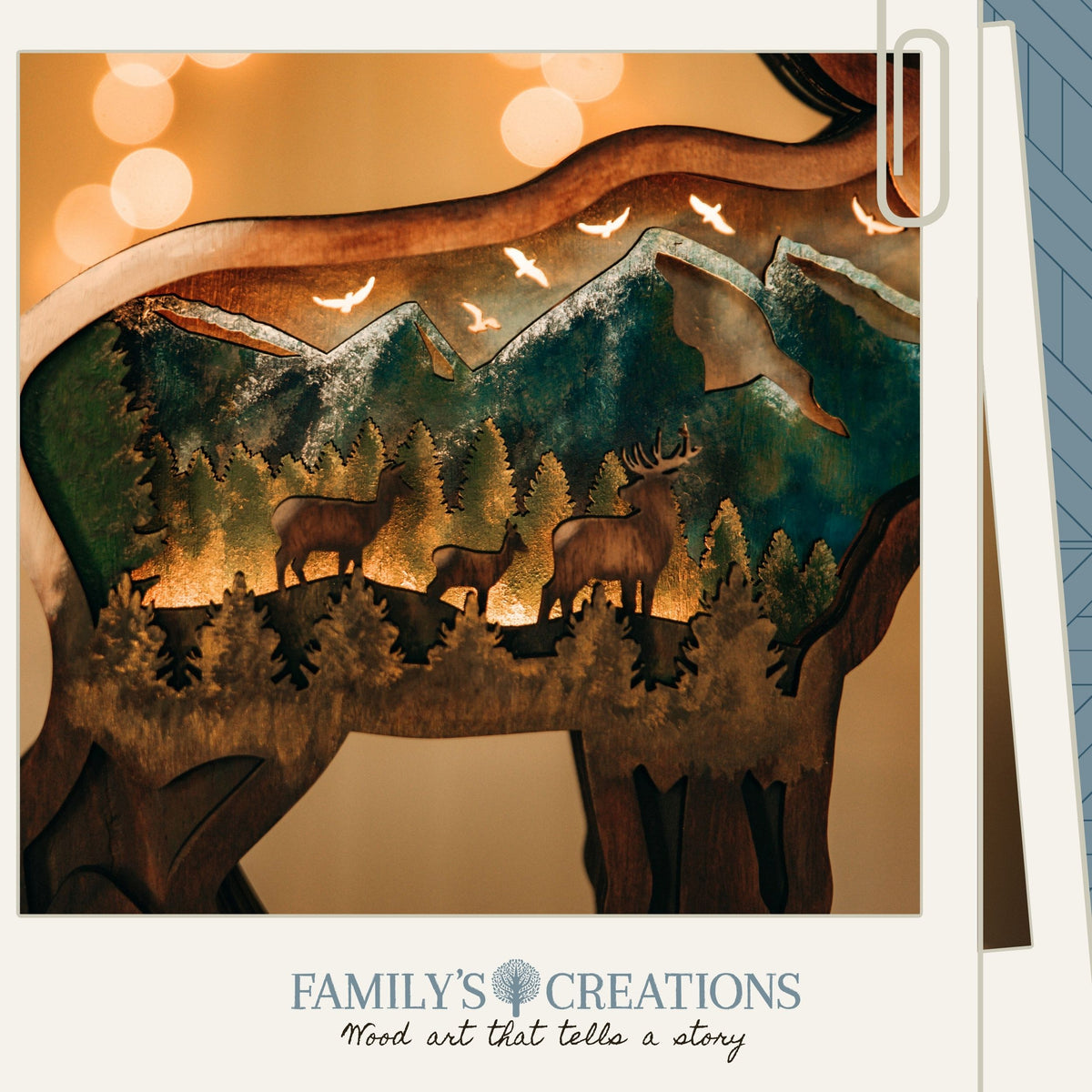 Dawn on the Ridge – Illuminated Layered Elk Artwork