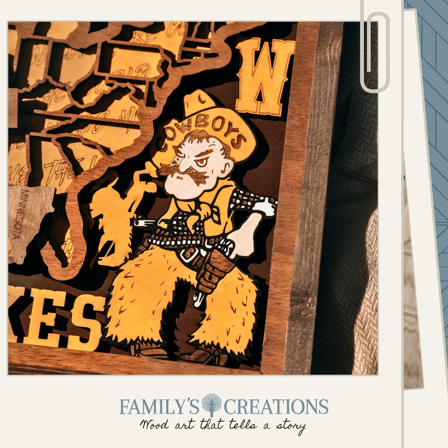 Storyline Series: Cowboy Legacy Wooden Travel Map – Handcrafted USA Wall Art (13"×20" to 22"×36")