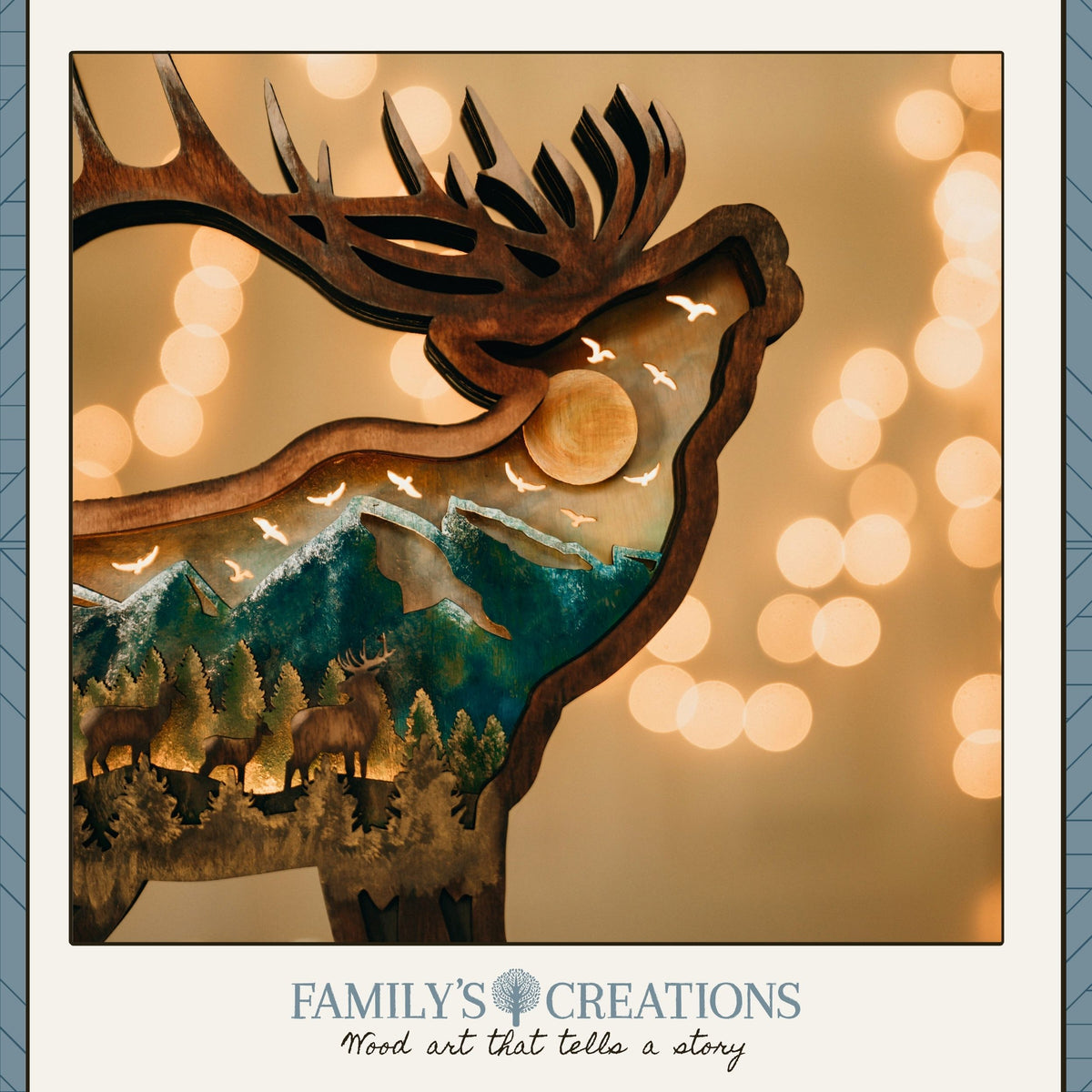 Dawn on the Ridge – Illuminated Layered Elk Artwork