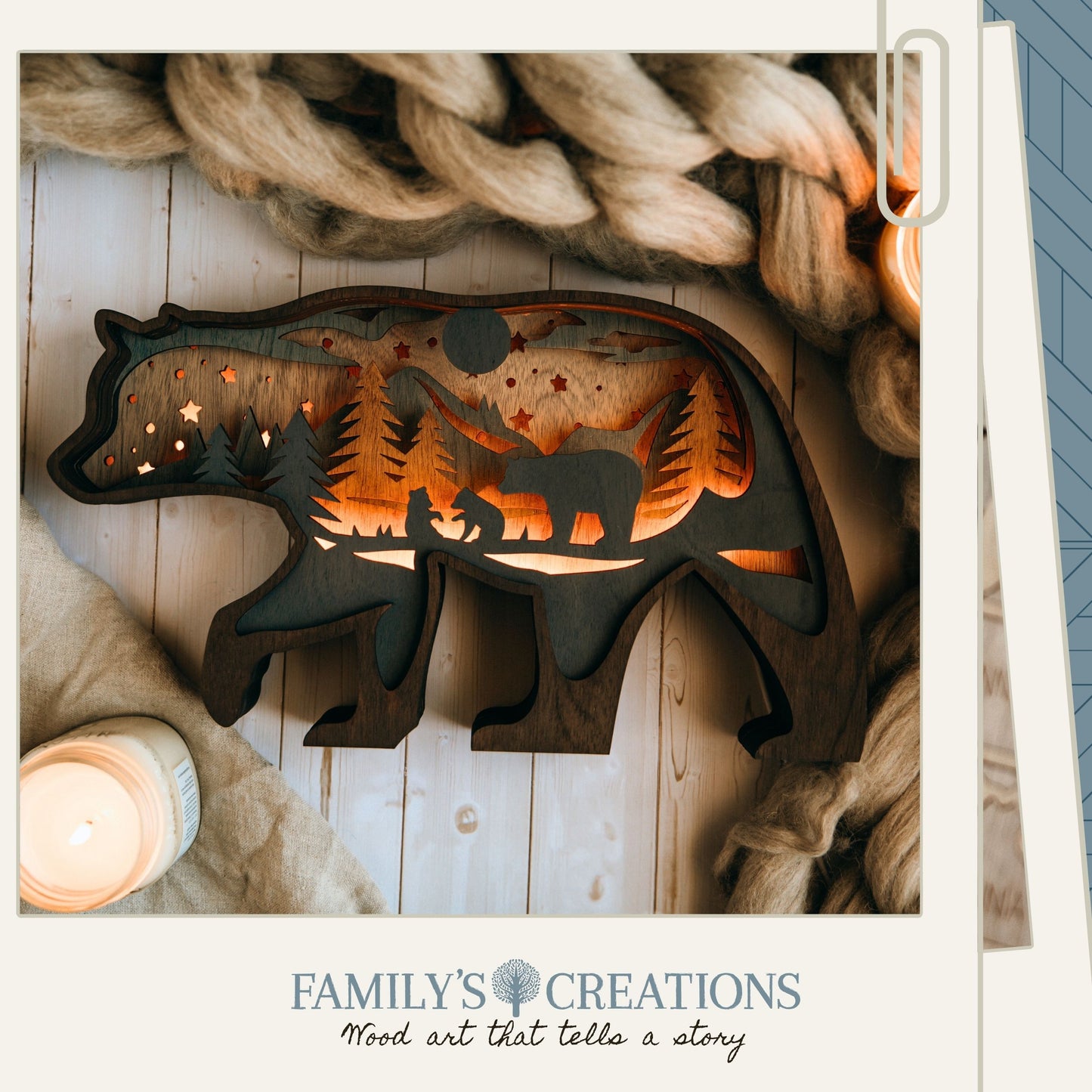 Forest Glow Bear – Layered Bear Silhouette with Soft Glow