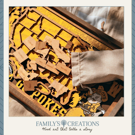 Storyline Series: Cowboy Legacy Wooden Travel Map – Handcrafted USA Wall Art (13"×20" to 22"×36")