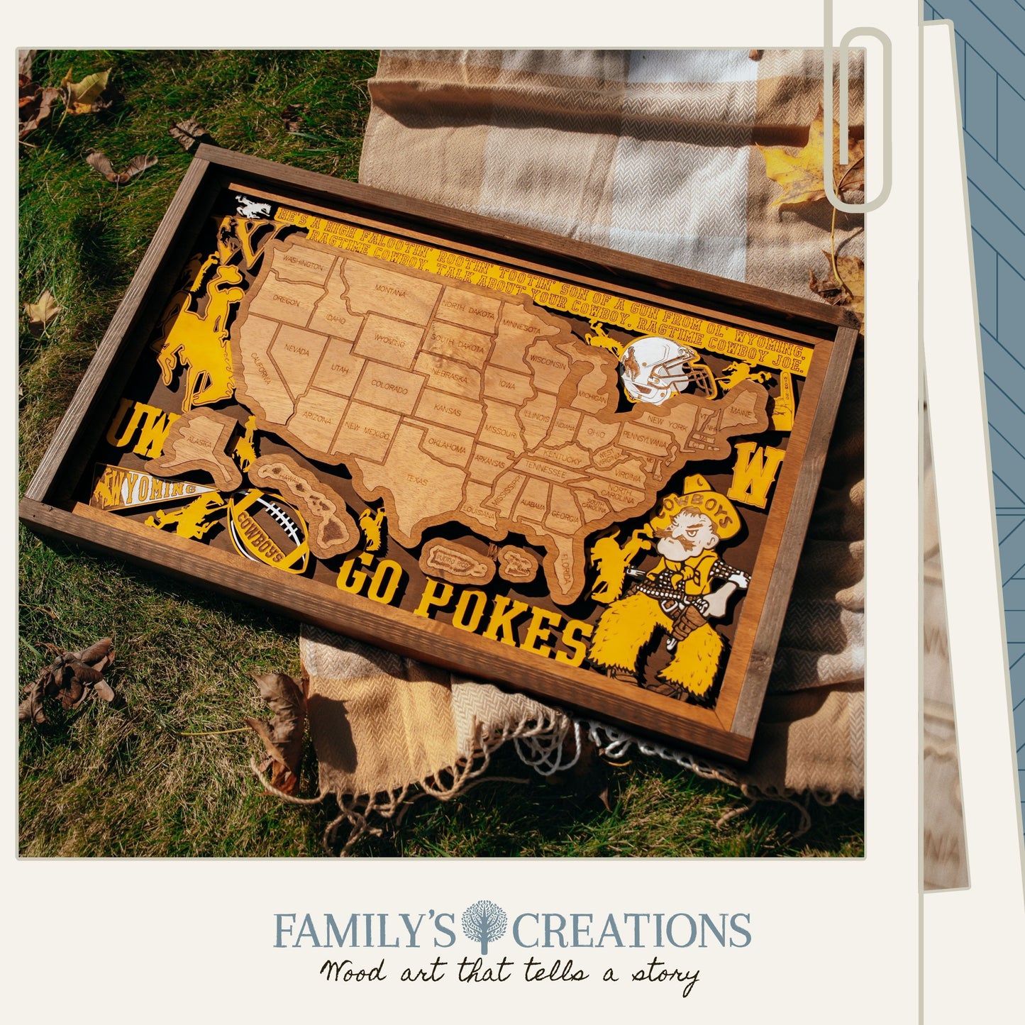 Storyline Series: Cowboy Legacy Wooden Travel Map – Handcrafted USA Wall Art (13"×20" to 22"×36")