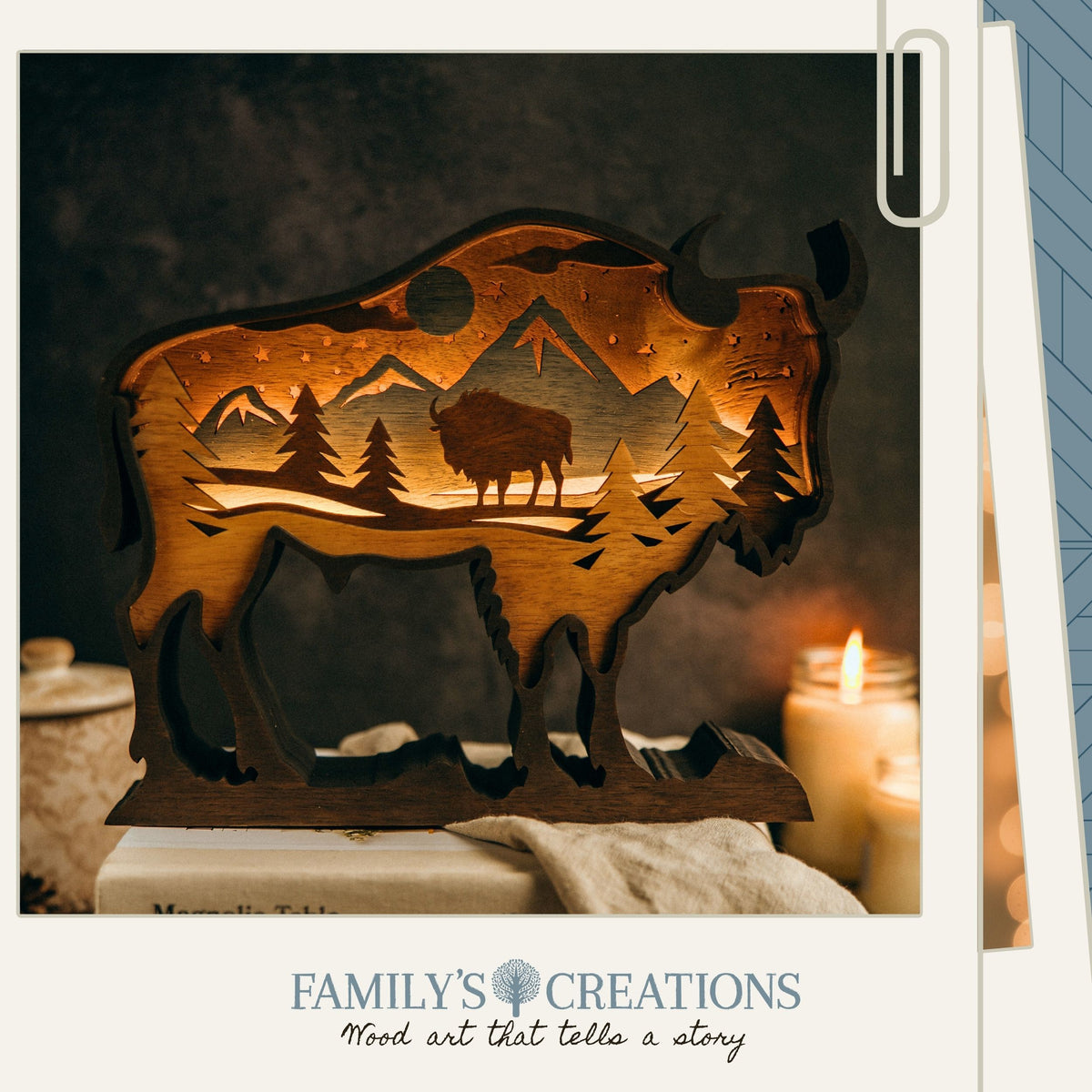 Strength in Stillness – Illuminated Layered Bison Artwork