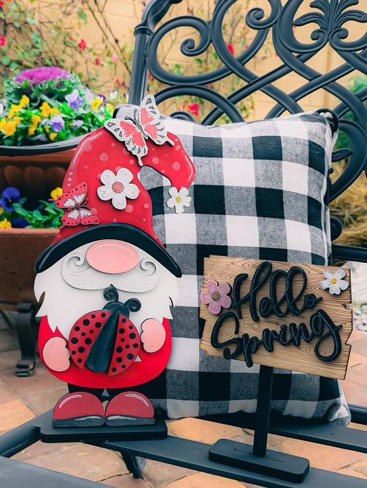 Hello Spring Lady Bug Gnome