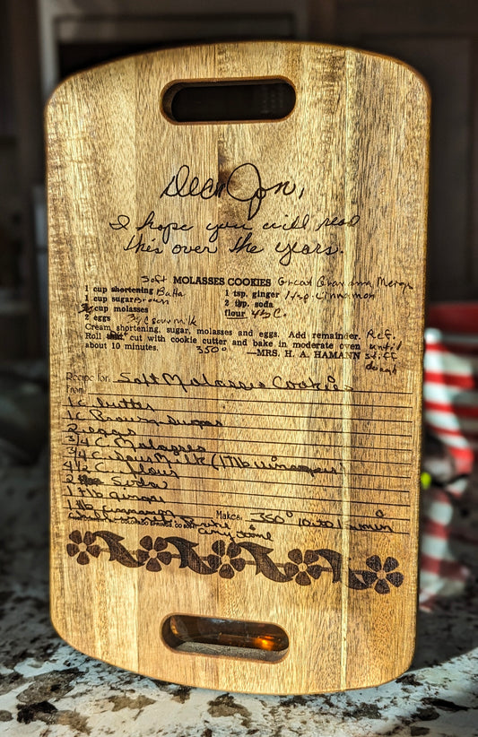 Hand Written Recipe Cutting Board