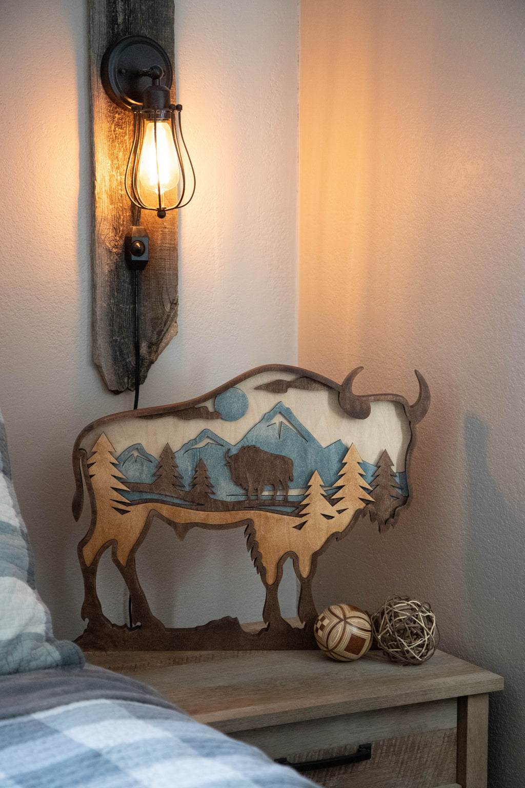 Strength in Stillness - Layered Bison Artwork