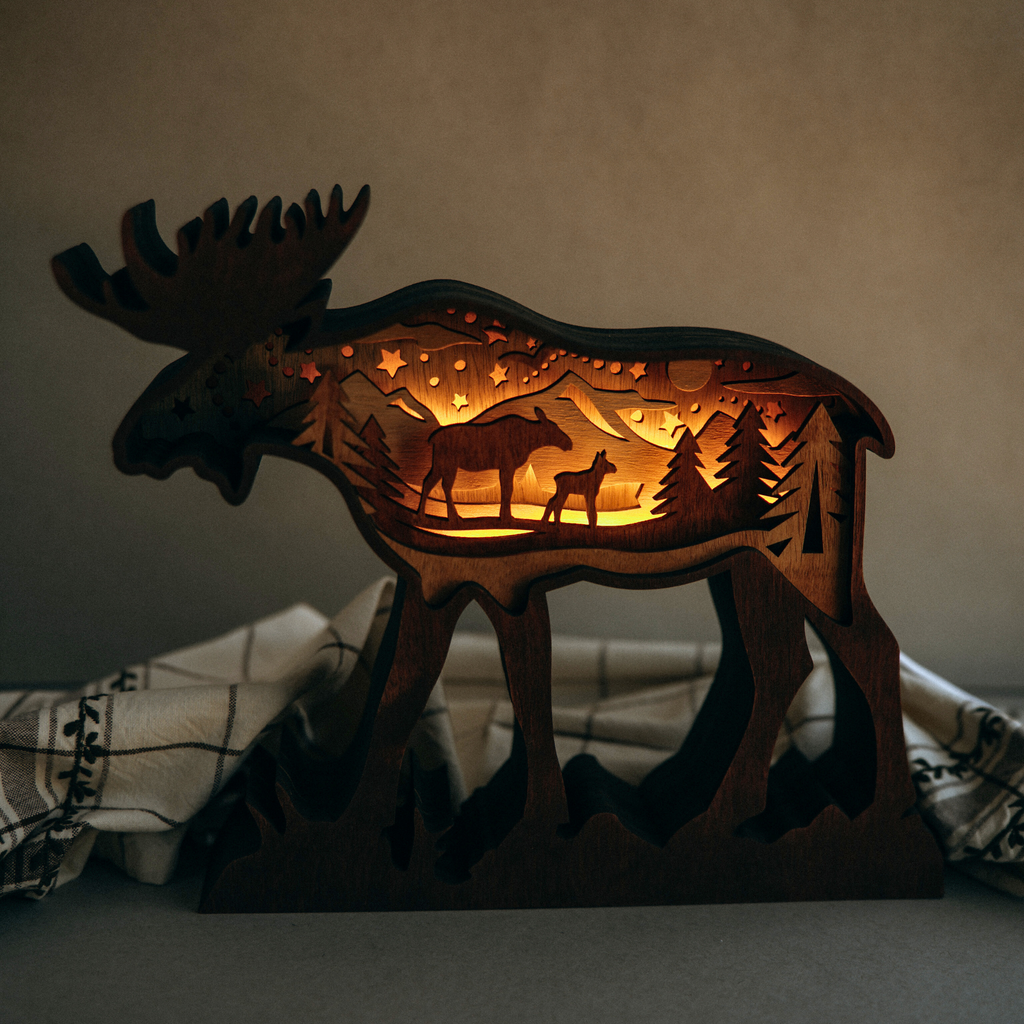 Quiet Wilderness – Illuminated Layered Moose Artwork