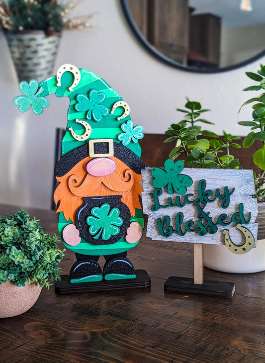 Lucky and Blessed 2 Piece Gnome with Sign