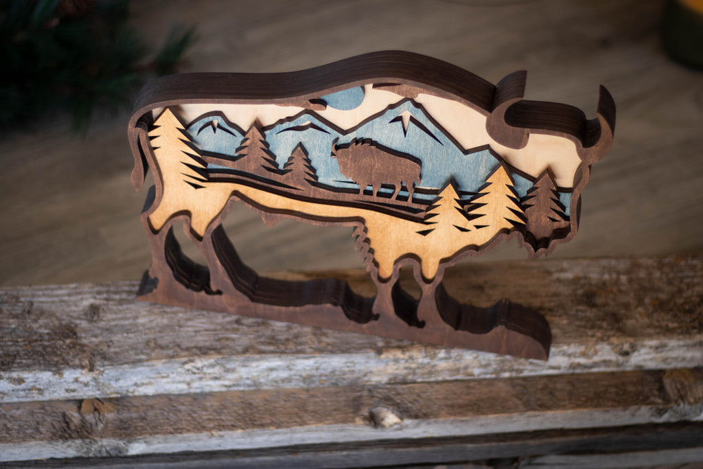 Strength in Stillness - Layered Bison Artwork
