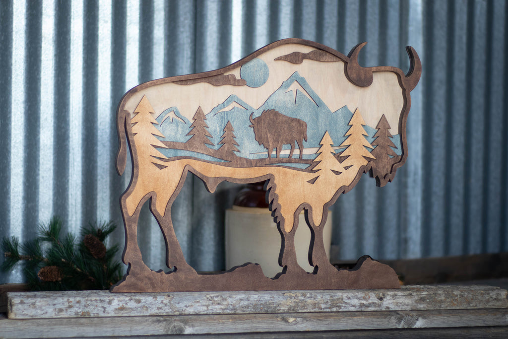 Strength in Stillness - Layered Bison Artwork