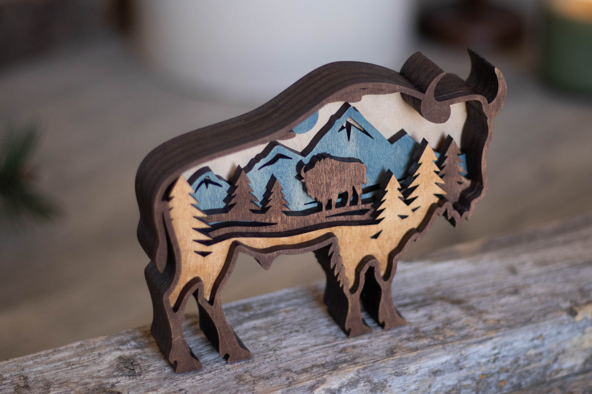 Strength in Stillness - Layered Bison Artwork