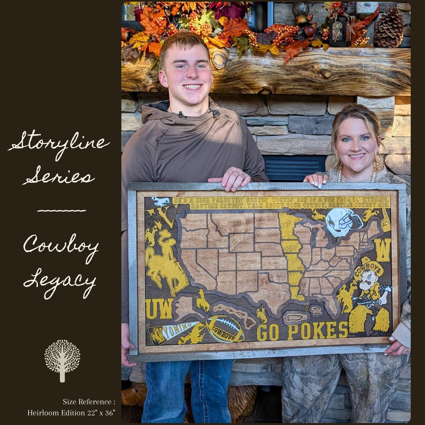 Storyline Series: Cowboy Legacy Wooden Travel Map – Handcrafted USA Wall Art (13"×20" to 22"×36")