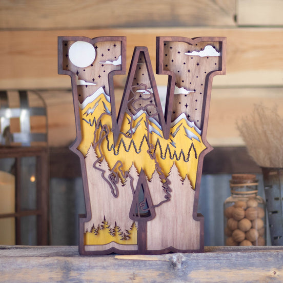 Wyoming Glory – Lighted “W” Mountain Scene