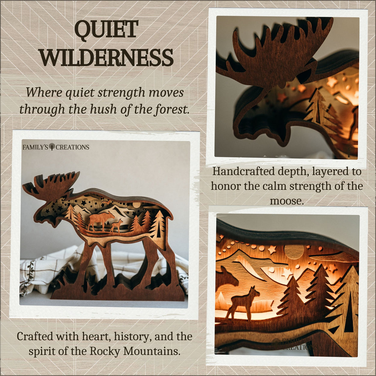 Quiet Wilderness – Illuminated Layered Moose Artwork
