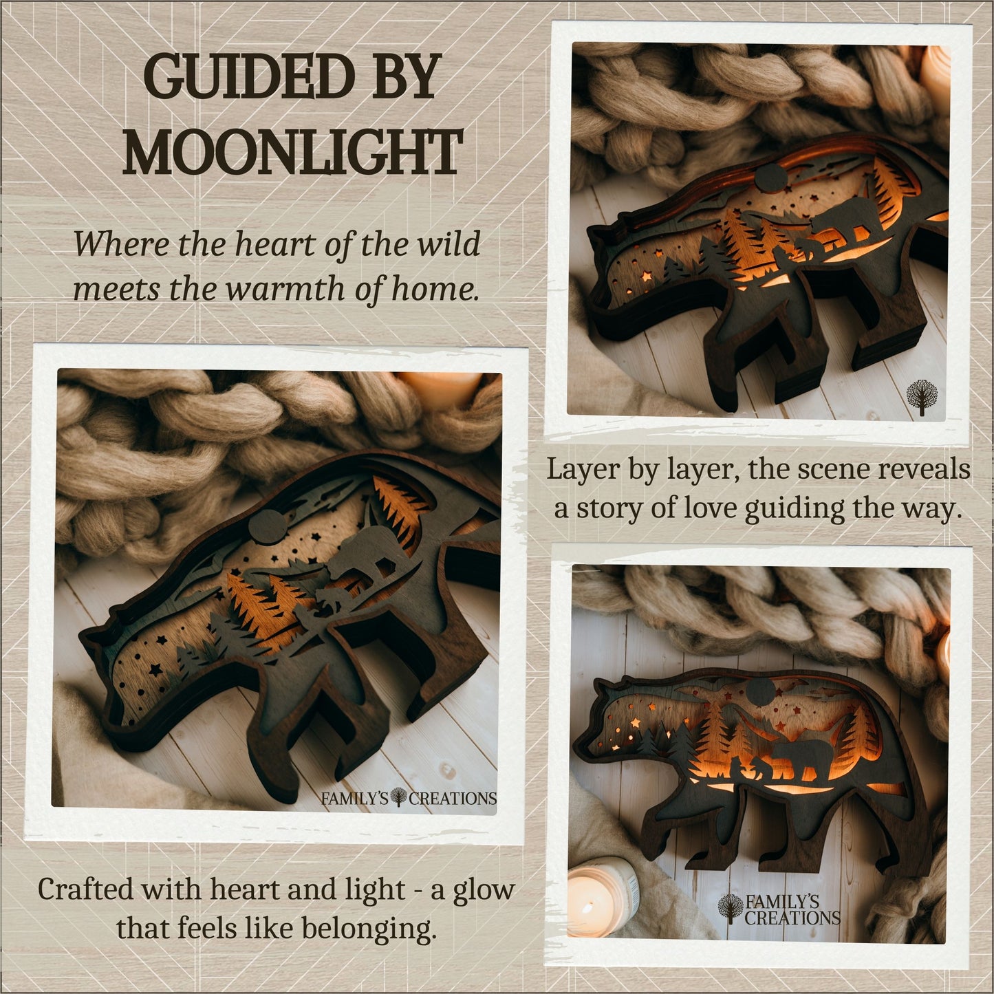 Forest Glow Bear – Layered Bear Silhouette with Soft Glow