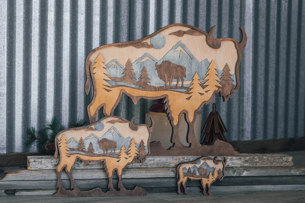 Strength in Stillness - Layered Bison Artwork