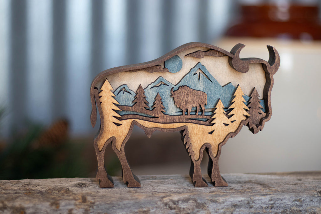 Strength in Stillness - Layered Bison Artwork