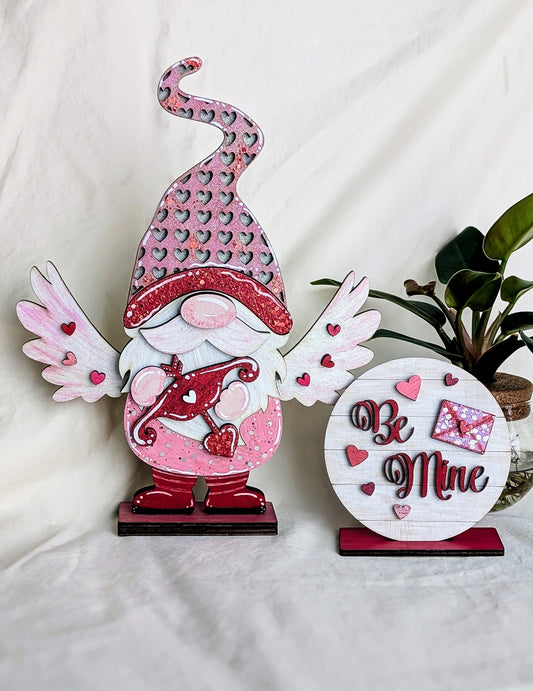 Valentine themed gnome with separate Be Mine sign