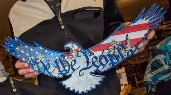 We The People Eagle with Flag, Mountains and Trees
