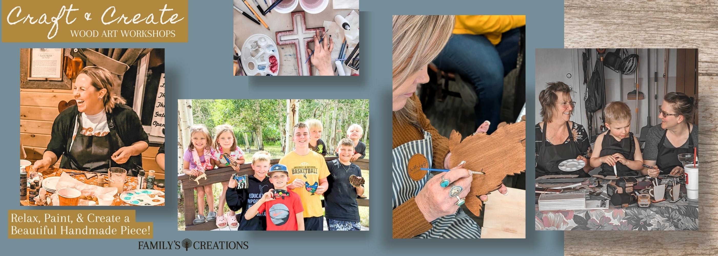 Workshop Collage Images Participants Painting and Finished Projects