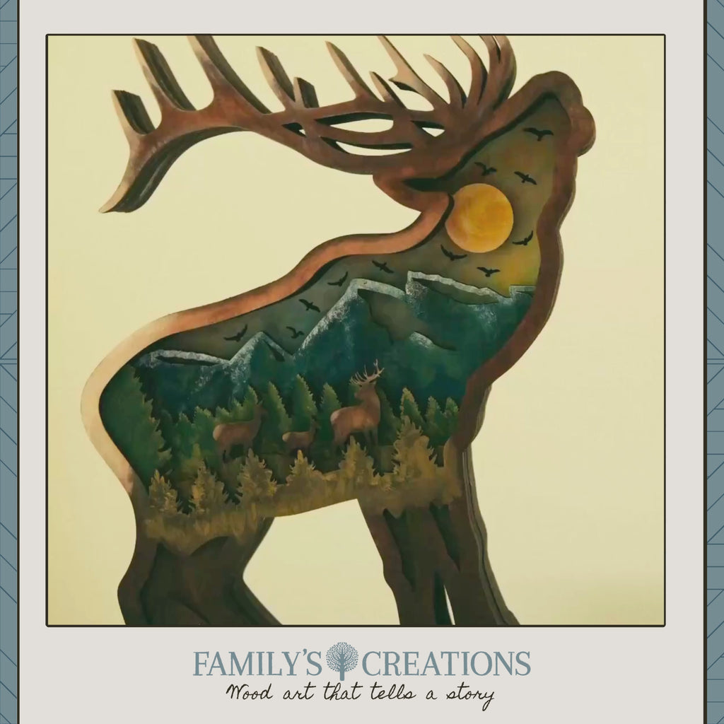 Dawn on the Ridge – Illuminated Layered Elk Artwork