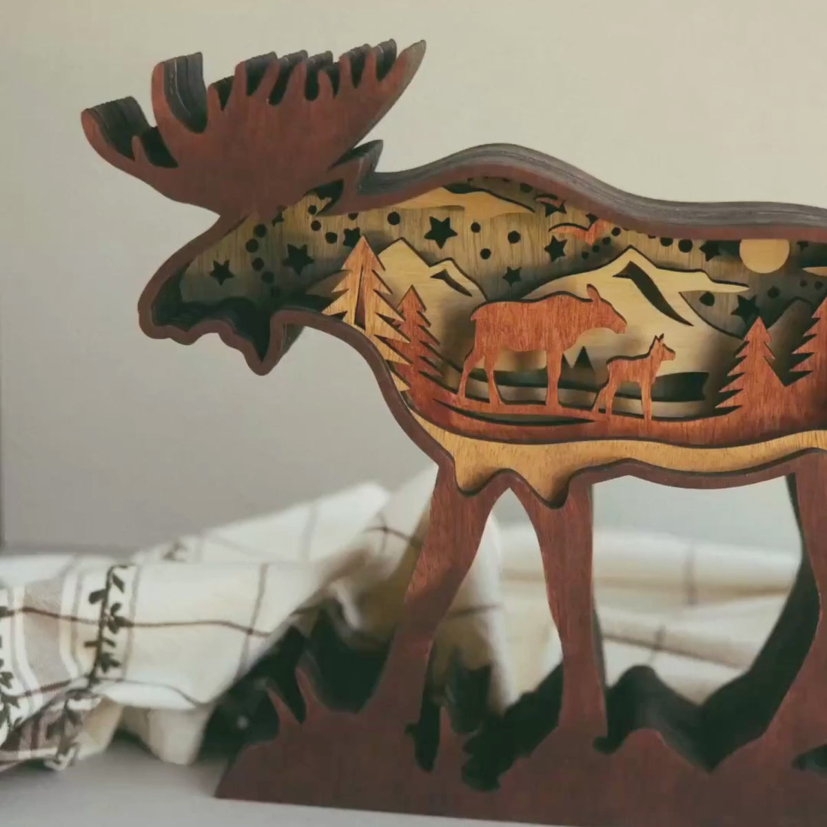 Quiet Wilderness – Illuminated Layered Moose Artwork