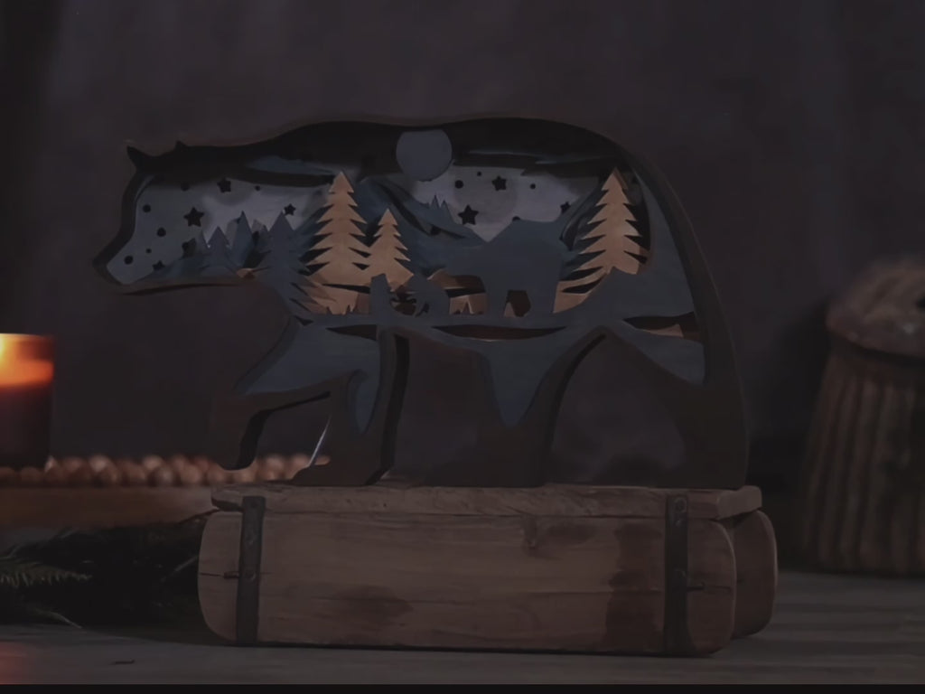 Guided by Moonlight – Illuminated Layered Bear Artwork
