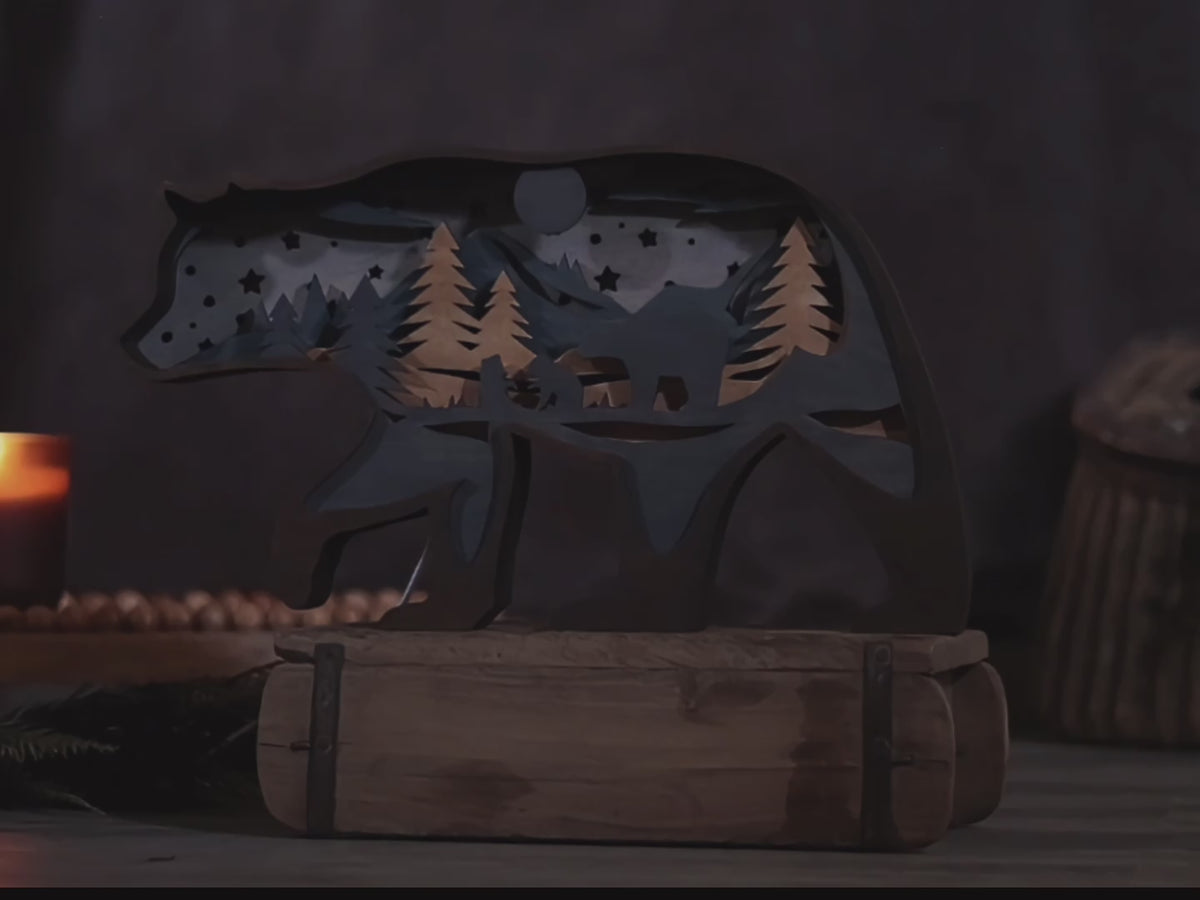 Guided by Moonlight – Illuminated Layered Bear Artwork