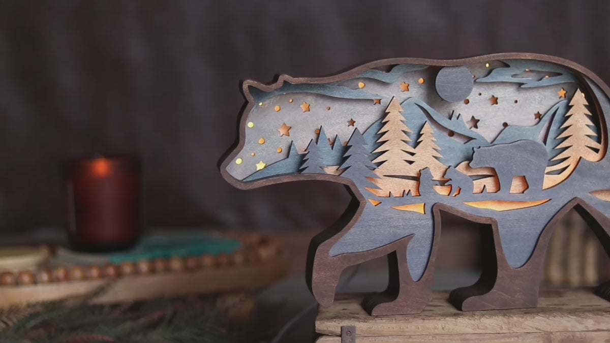 Guided by Moonlight – Illuminated Layered Bear Artwork