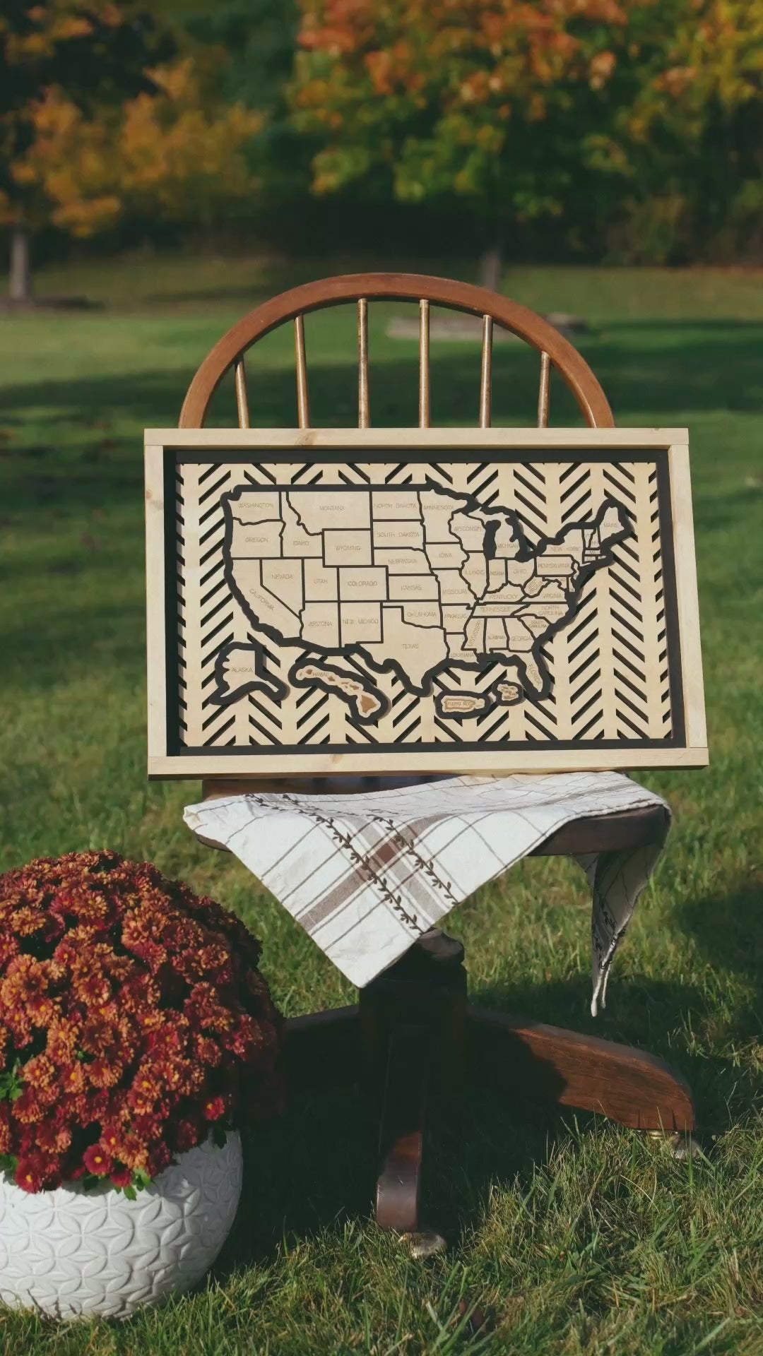 Video highlighting the detailed craftsmanship, engraved states, and rustic modern design of the Hearthline Storyline Series travel map.